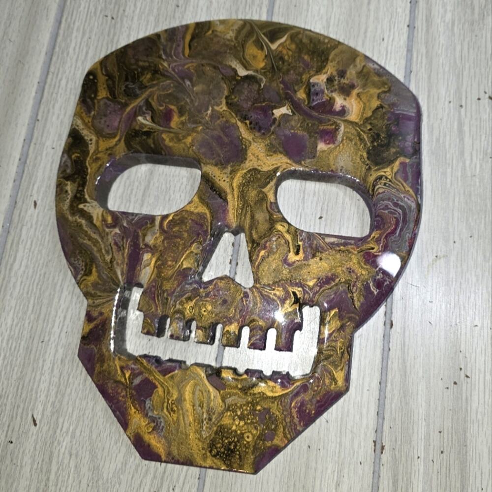 Abstract Multicolored Acrylic Skull Wall Art Purple And Gold Halloween Spooky